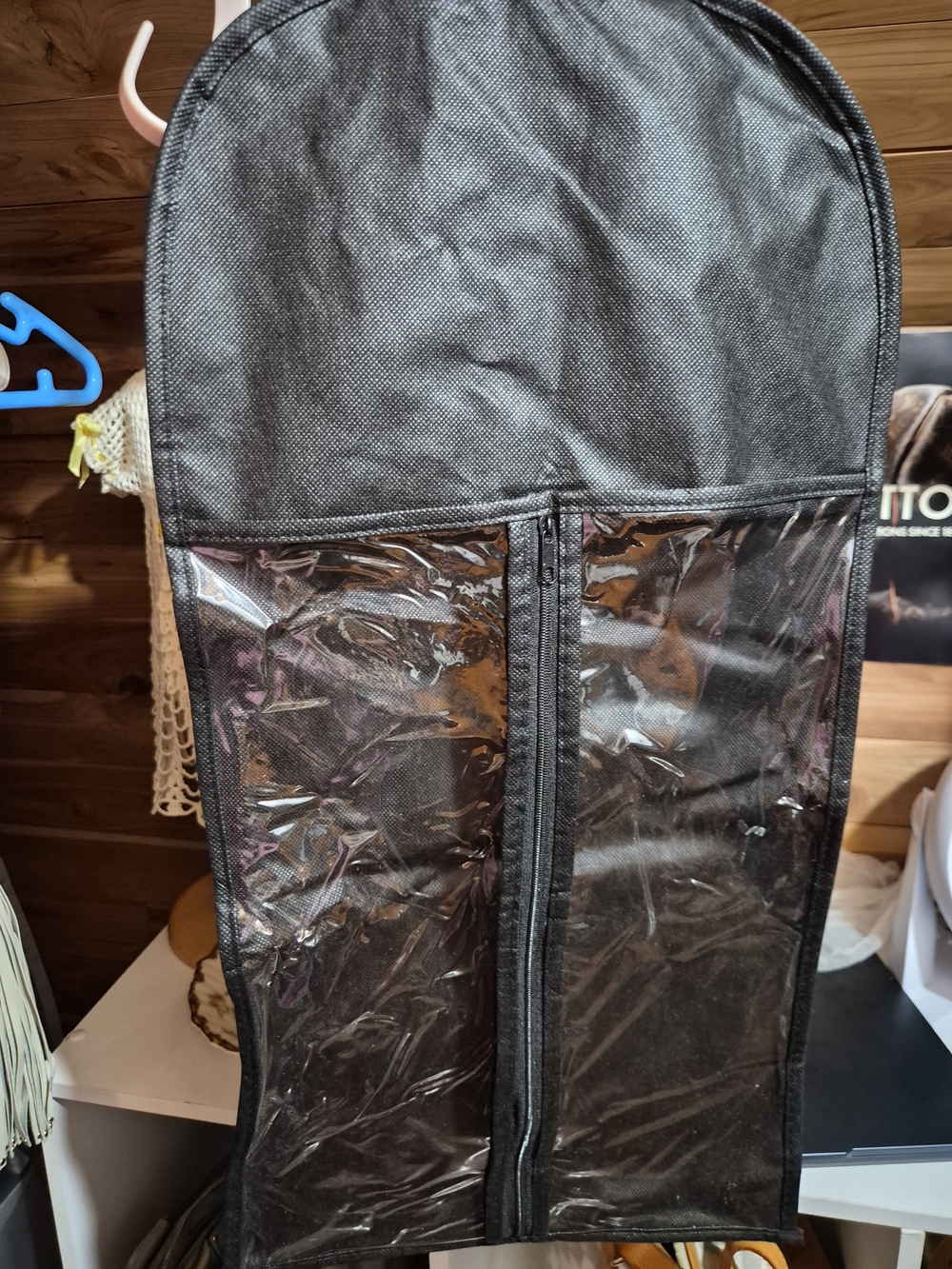 Black Wig Storage Garment Bag with Clear Front Panels